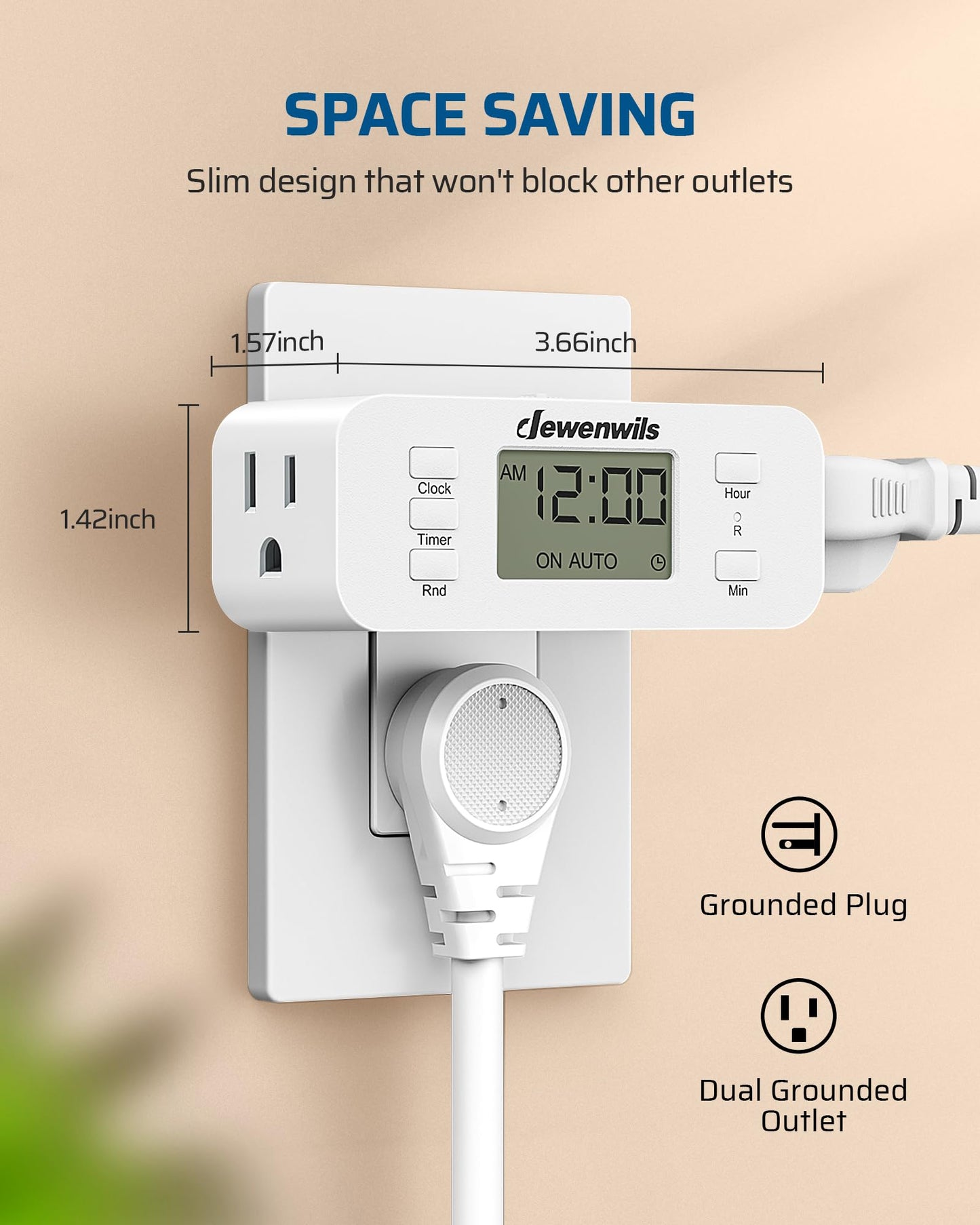 DEWENWILS 24 Hour Programmable Digital Timer Outlet, 2 Pack Timers for Electrical Outlets, Indoor Light Timers for Lamp Fan Aquarium, 2 Grounded Outlet, 125V/15A Resistive/1000W Tungsten, 3 Prong