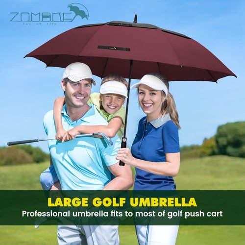 ZOMAKE 68 Inch Large Golf Umbrella Windproof Heavy Stick Umbrella for Automatic Open Extra Large with Double Canopy Vented Waterproof for Men(Black&Wine Red)