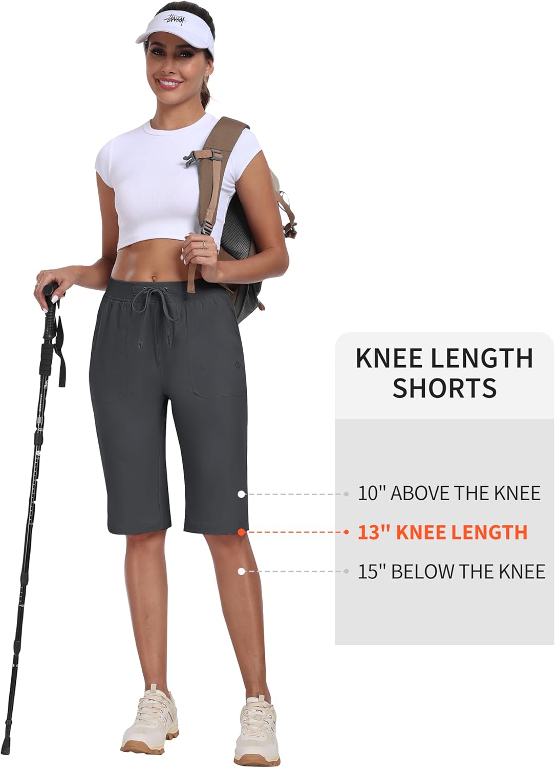 MoFiz Women's Quick-Dry Hiking Shorts - 13" Knee Length, Water-Resistant, 3 Pockets | Ideal for Travel & Golf