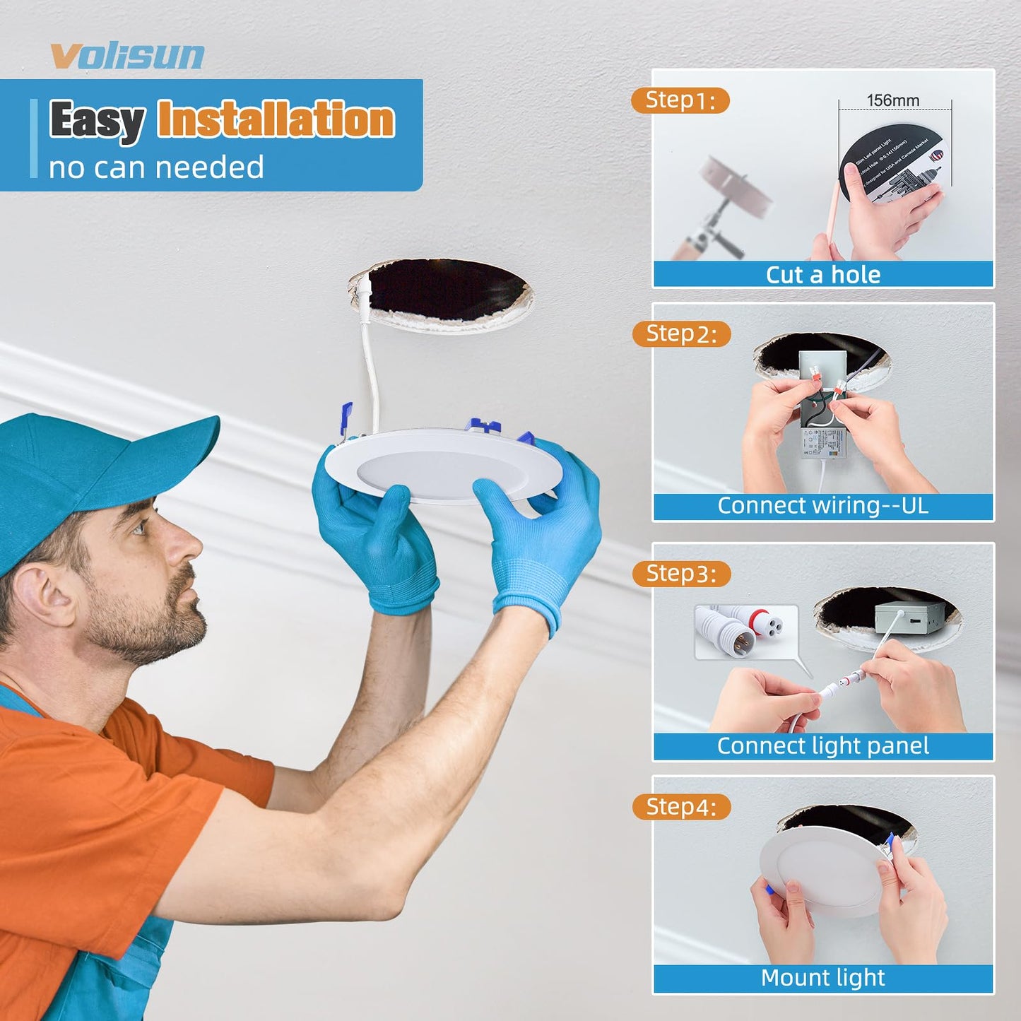 VOLISUN 12 Pack 7 inch Recessed Lighting, 5CCT LED Recessed Light with Junction Box, 2700K-5000K Selectable, Dimmable Canless Wafer Downlight, LED Ceiling Light ETL Certificated