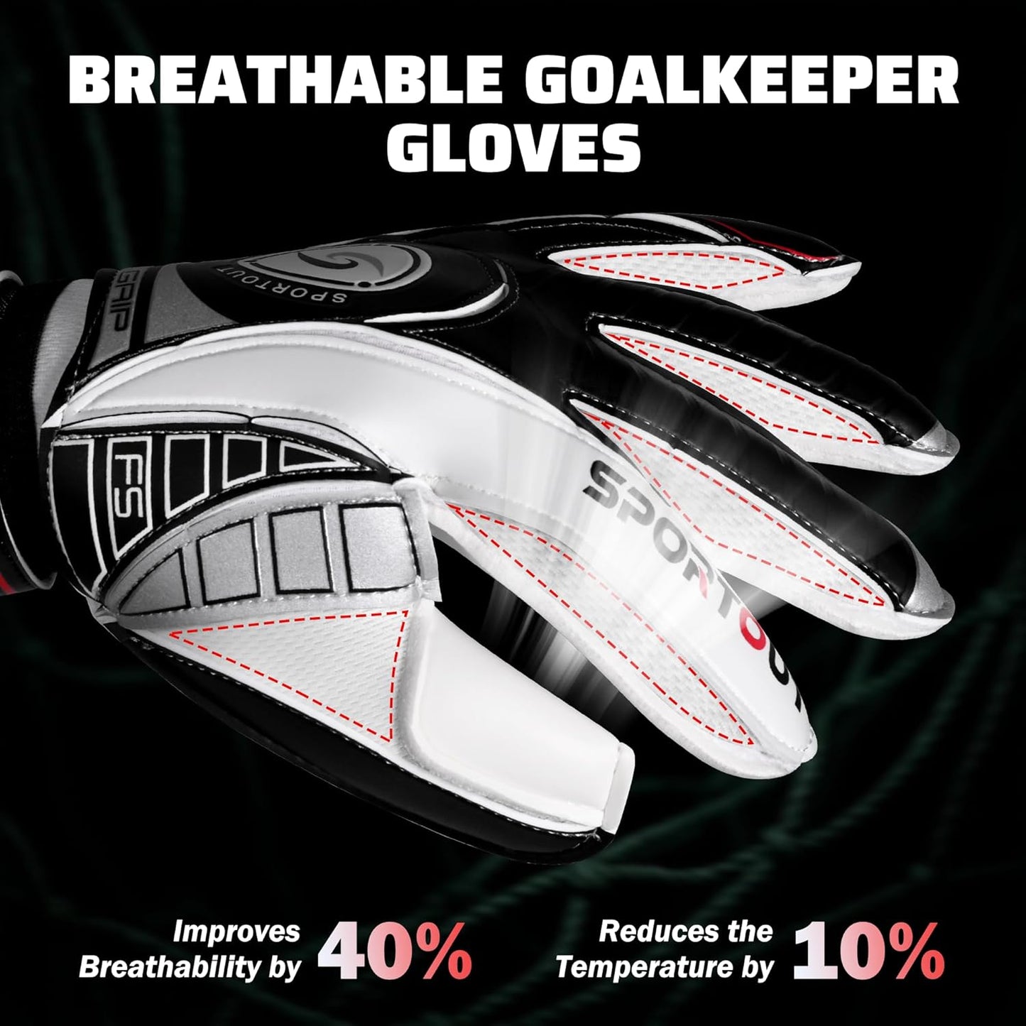 Sportout Goalkeeper Gloves - Breathable Soccer Goalie Gloves with Fingersave | 4mm Latex for All Ages
