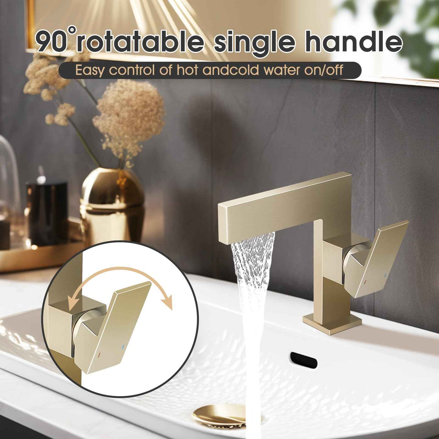 Brushed Gold Bathroom Sink Faucet Ultra Thin Design, Single Handle Vanity Faucet for Bathroom Sink,1 Hole Lavatory Basin Faucets Solid Brass(Brushed Gold)