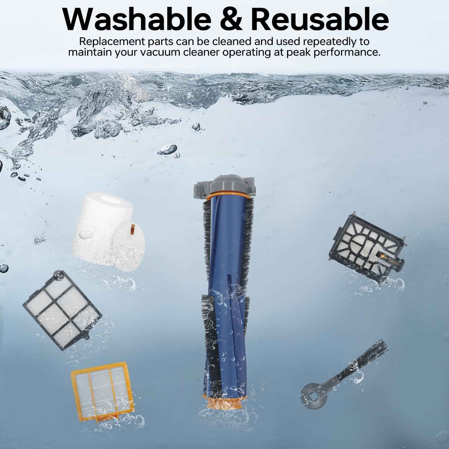 Replacement Parts Compatible with Shark AI AV2501S AV2511AE AV2501AE RV2502AE RV2610WA AV2510AOUS RV2520AOUS Robot Vacuum Cleaner, 1Main Brush, 2 motor pre-filters, 2Foam Filters, 6Side Brushes