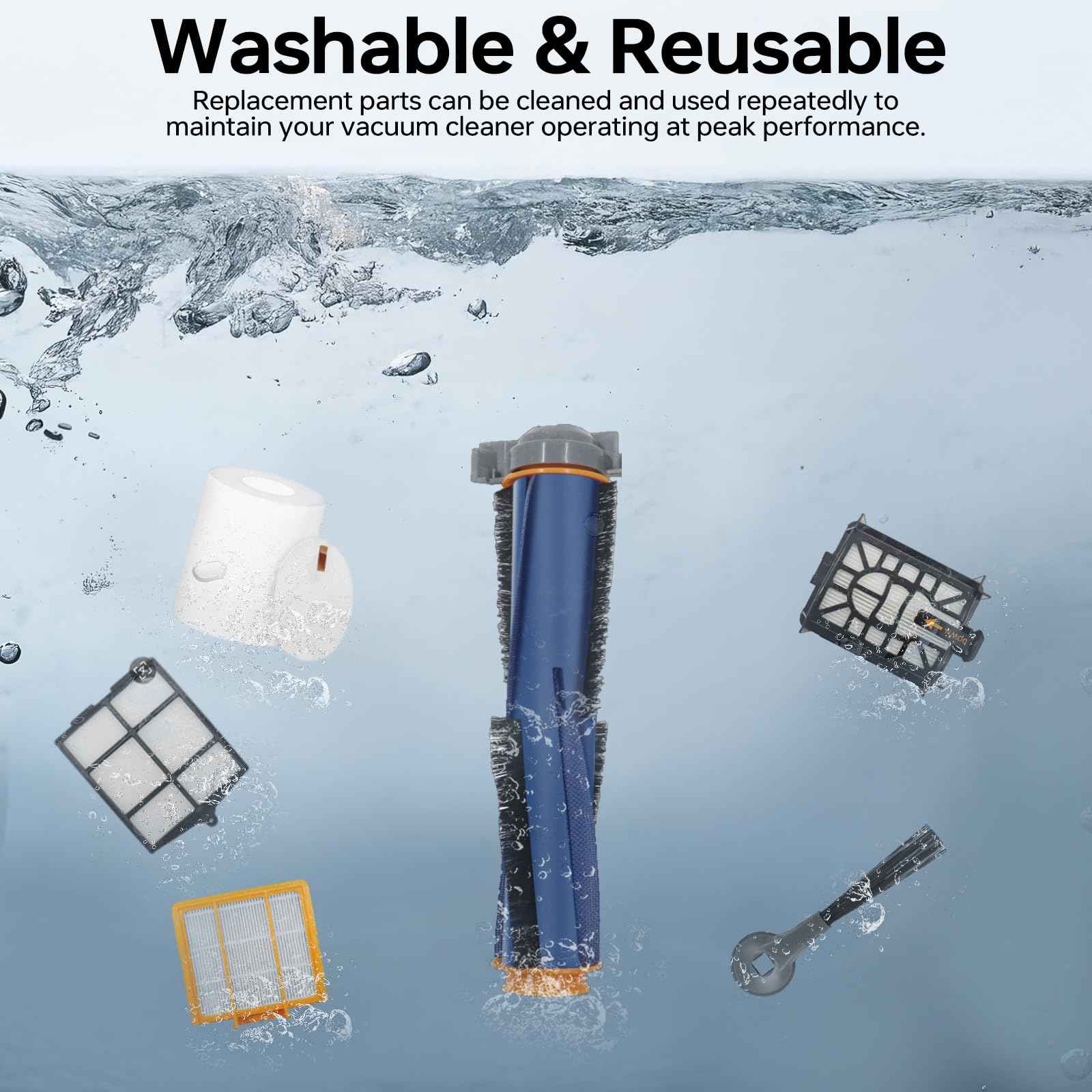 Replacement Parts Compatible with Shark AI AV2501S AV2511AE AV2501AE RV2502AE RV2610WA AV2510AOUS RV2520AOUS Robot Vacuum Cleaner, 1Main Brush, 2 motor pre-filters, 2Foam Filters, 6Side Brushes