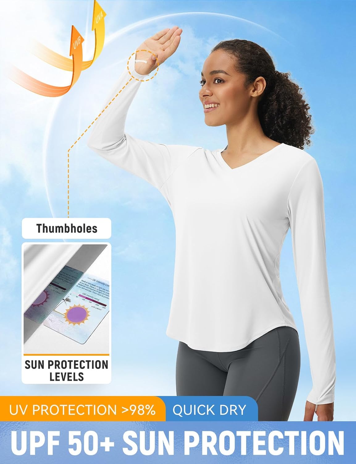 Baleaf Women's Long Sleeve V-Neck Sun Shirt - UPF50+ Lightweight Quick-Dry UV Protection Top for Hiking & Running