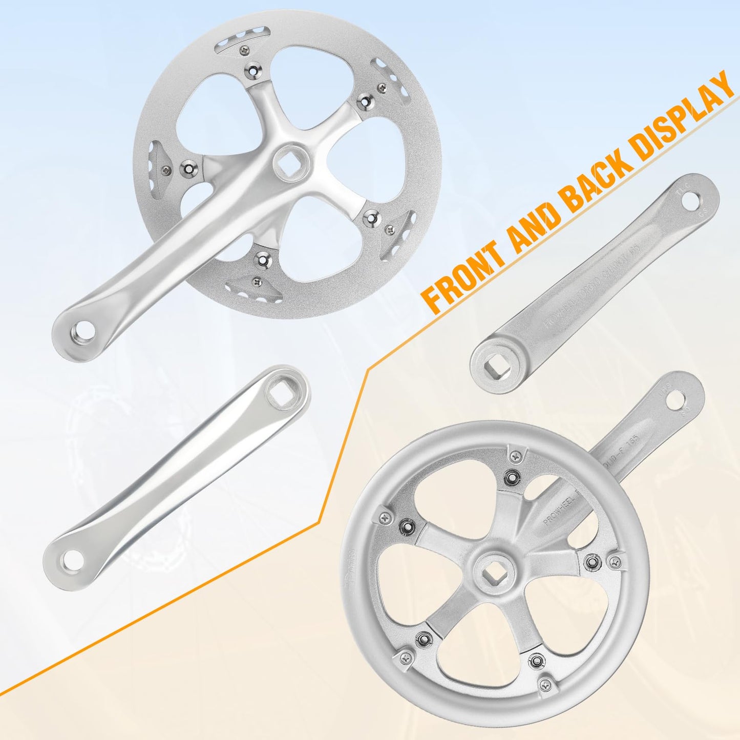 MEGHNA Bicycle Crankset 46 Teeth for 6-10 Speed Gears Lightweight Aluminum Alloy 165mm Crank Arm Dual Chain Guards for Mountain Bike Folding Bike E-Bike Cruiser Bike Square Taper Silver