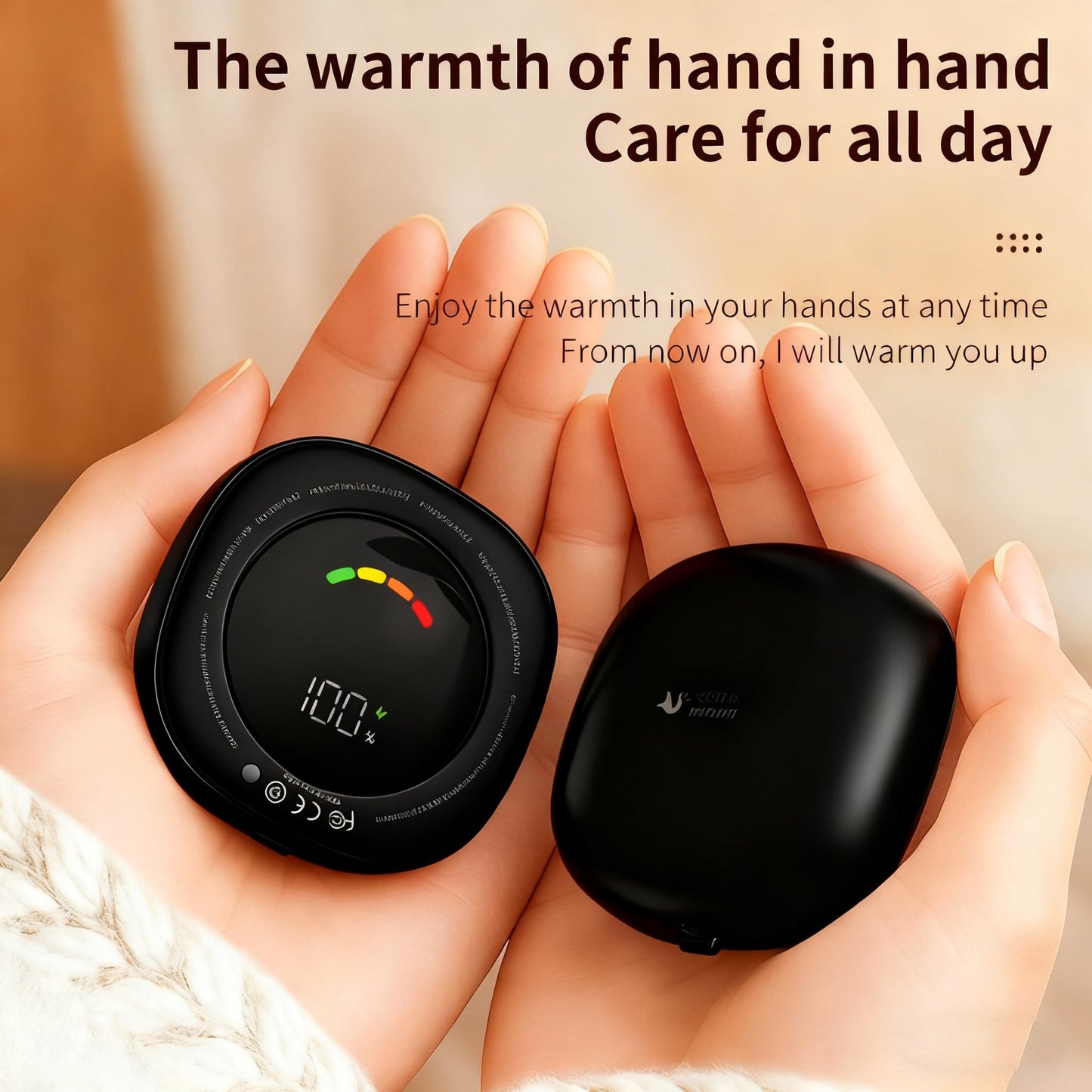 Round Hand Warmers Rechargeable 2 Pack, Electric Mini Hand Warmer Reusable, Portable Pocket Heater Handwarmer for Women Men, Outdoor Camping, Hunting Gear (Black)