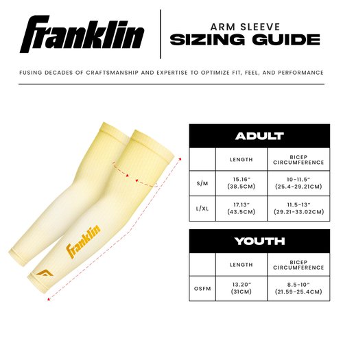 Franklin Sports Baseball Arm Sleeves - Baseball + Softball Arm Compression Sleeves for Men + Women - Adult Arm Compression Sleeves Pair Pack - Vanilla/Gold - Adult Large/Extra Large