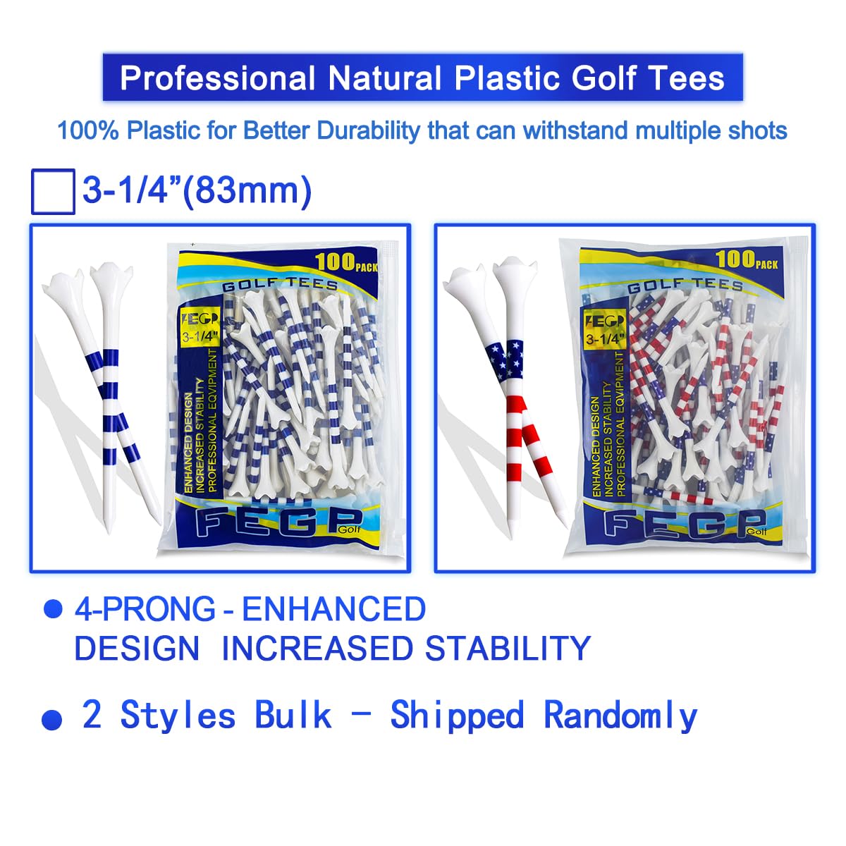 Golf Tees3 1/4" -100 Pack, Plastic Golf tees 3 1/4 inch 4-Prong Long Plastic Tees – Reduce Friction&Side Spin,Enhanced Durability & Stability,Also able to Work with a Variety of Drivers, hybrids.