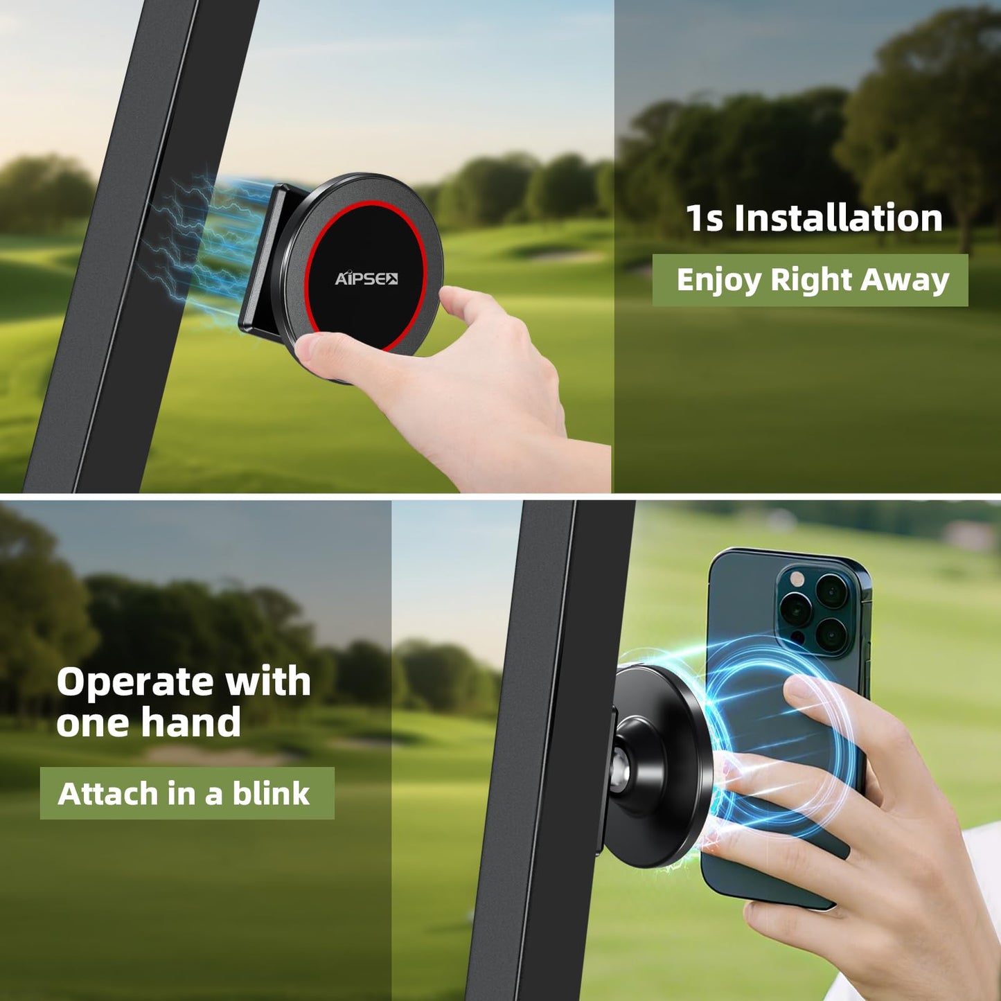 Roykaw Magnetic Phone Holder Compatible with 12-17 Magsafe Phone, Golf Cart Phone Holder, Gym Phone Mount, Ultra-strong Magnet for Anti Slip Anti Drop, Universal Compatible with EZGO Club Car Yamaha