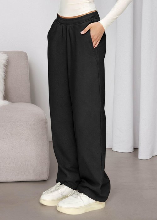 KIRUNDO Sweatpants Women 2025 Fall Baggy Wide Leg Lounge Pants Casual Elastic High Waisted Workout Joggers with Pockets(Black, Large)