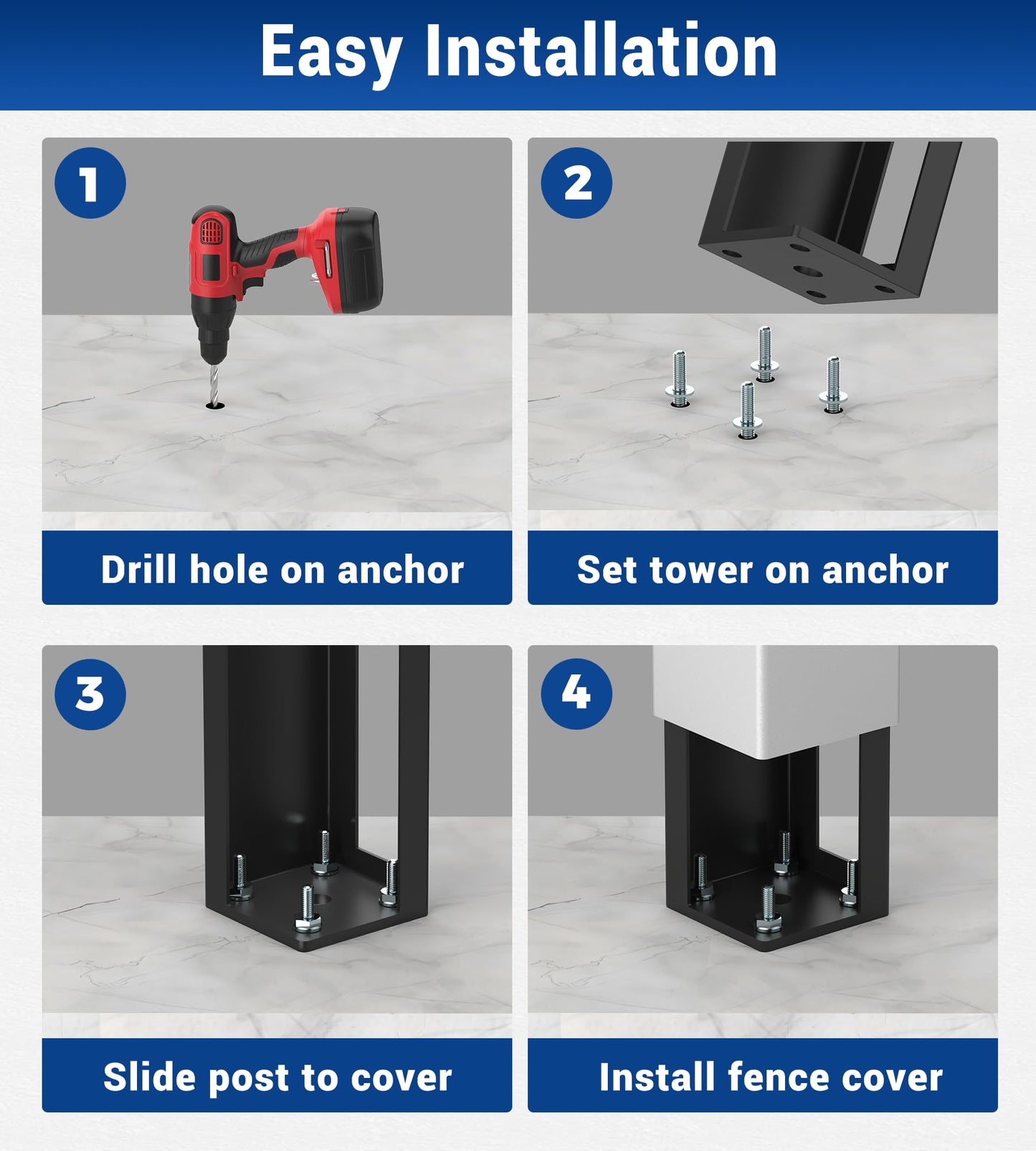 vikofan 5x5x24 Vinyl Fence Post Mount Tower with Outdoor Powder Coating for Vinyl Fence,2PCS Fence Post kit,Full Weld Fence Post Insert