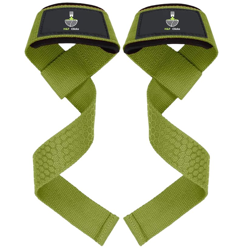 H&F Clicks Premium Lifting Straps, Deadlift Straps Gym, Neoprene Padded Heavy Duty Wrist Straps for Weightlifting, Deadlifting, Exercise, Workout & Strength Training - Gym Accessories For Women & Men. (Green)