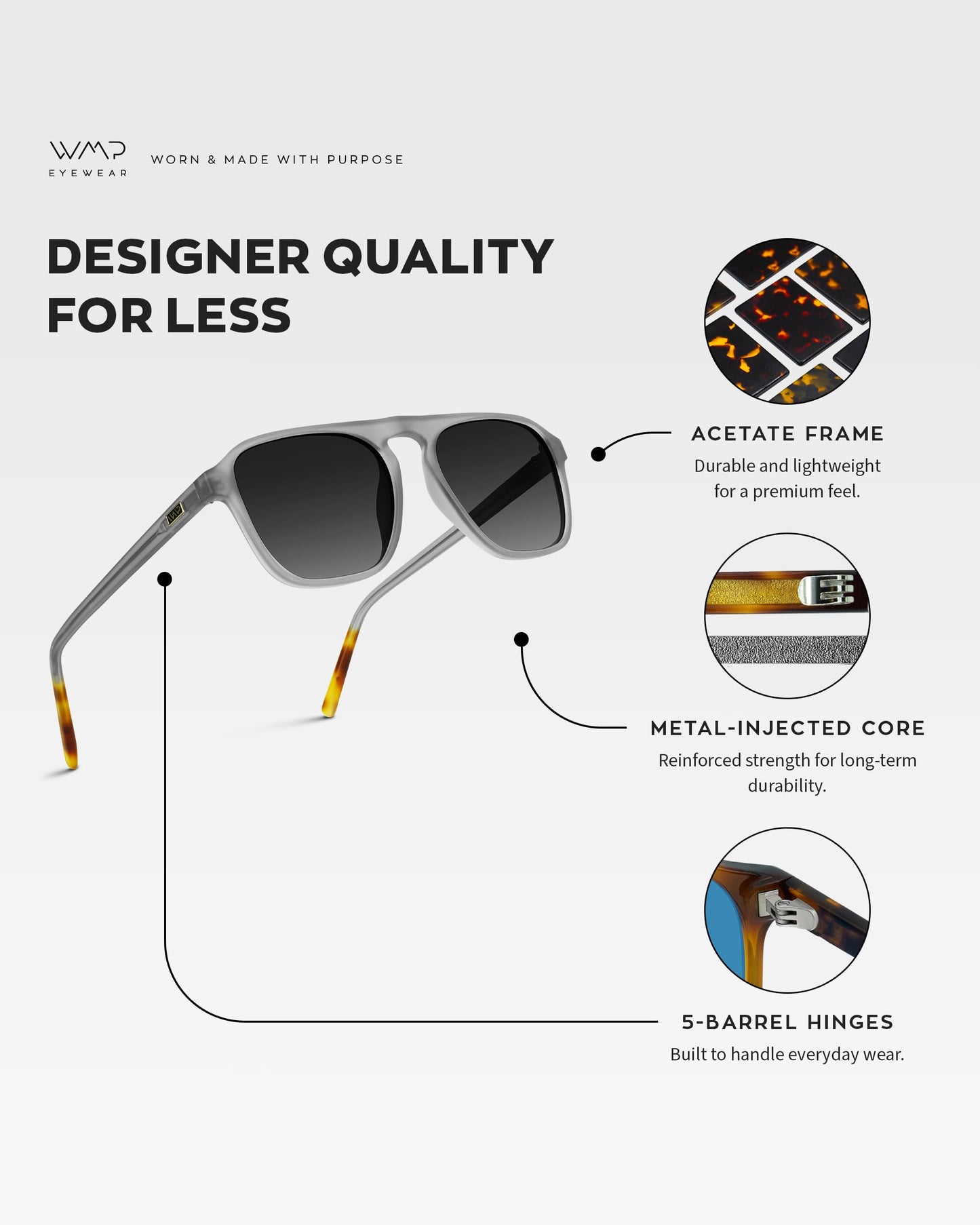 WearMe Pro Emerson Men's Polarized Aviator Sunglasses, Square Frame, UV400