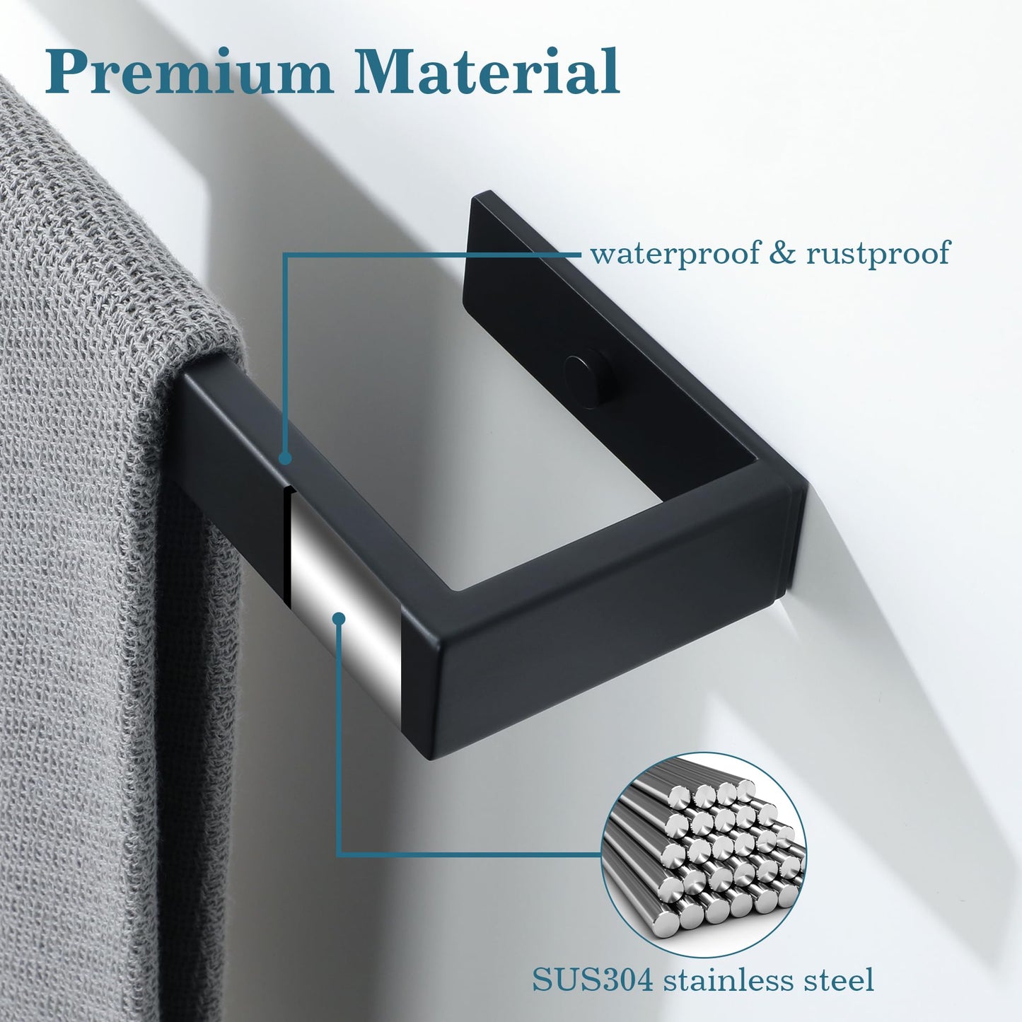 Mooche Towel Rack for Bathroom Wall Mount, 8" SUS304 Stainless Steel Rustproof Towel Bar, Matte Black Towel Holder for Bathroom Laundry Room Hotel Modern Home Decor