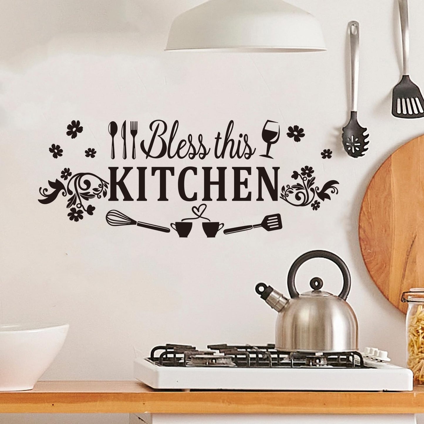Family Quotes Wall Stickers for Kitchen: Inspirational Home Vinyl Art Wall Decals for Dining Room Living Room Pantry - Bless This Kitchen 23" X 9"