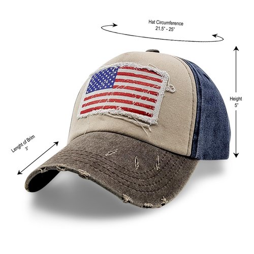 epicW Low Profile Hats for Men - USA Basball Hat, American Flag Cap, Distressed Vintage Style Retro Trucker Hat Brown/Blue