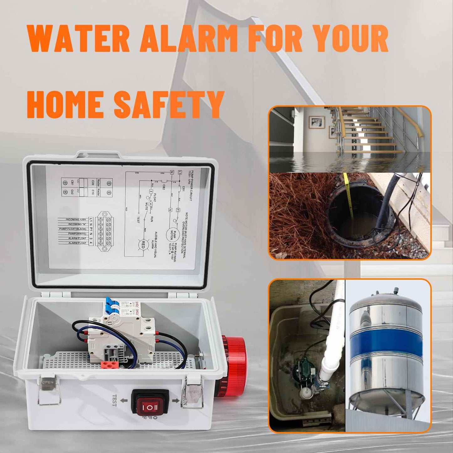 MXLTYMX High Water Alarm, Septic Tank Alarm , Sump Pump Alarm with Light and 110 Db Alarm ， Automatic Or Manual Start Water Pump