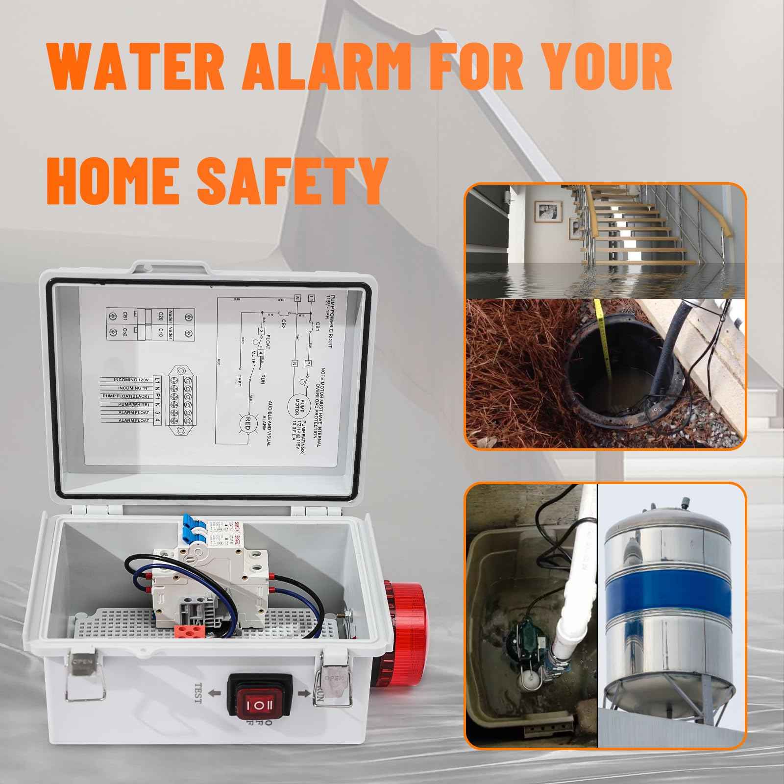 MXLTYMX High Water Alarm, Septic Tank Alarm , Sump Pump Alarm with Light and 110 Db Alarm ， Automatic Or Manual Start Water Pump