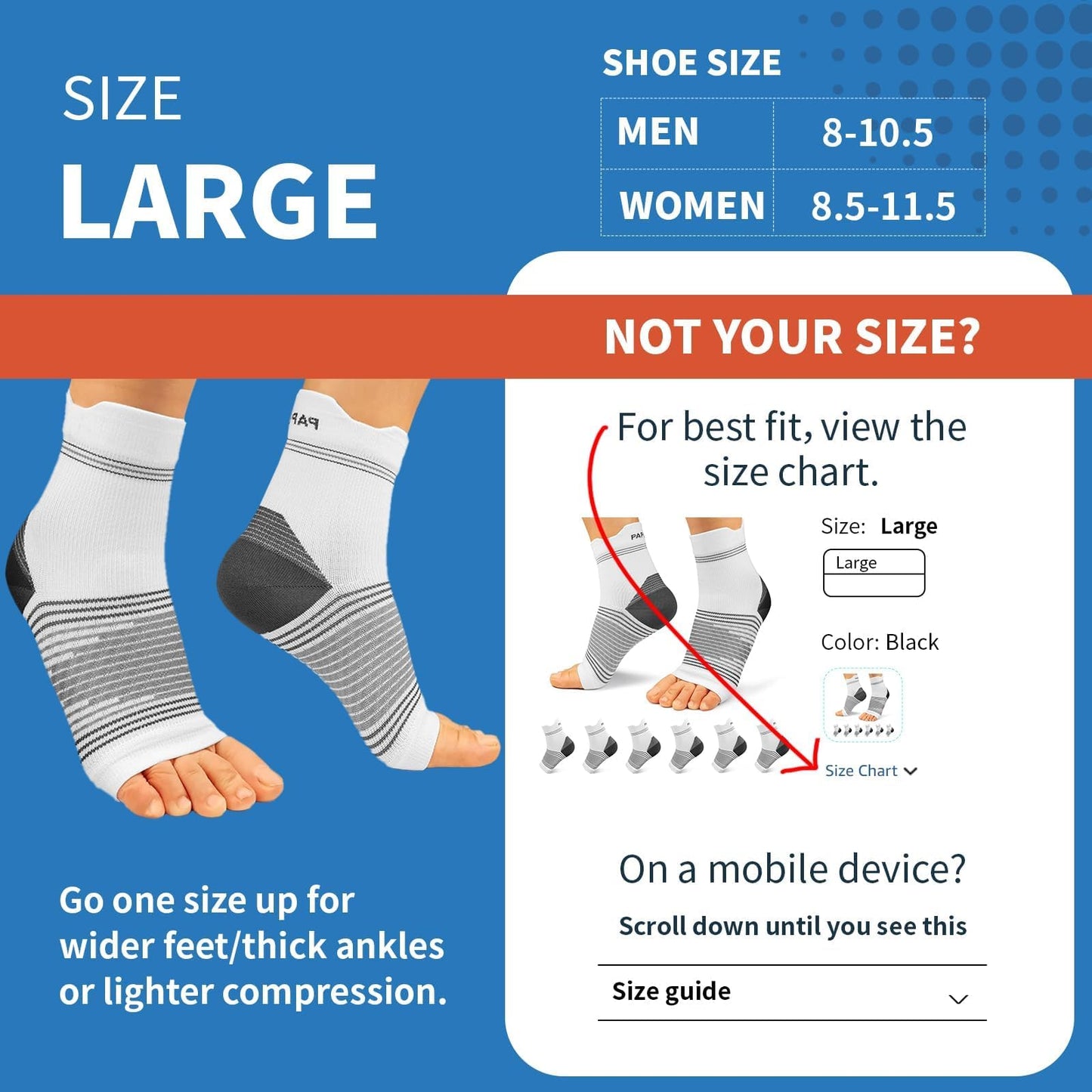 6 Pairs Plantar Fasciitis Socks for Men & Women, Ankle Brace Compression Socks with Arch Support for Achilles Tendonitis, Heel Pain, Swelling & Arthritis Relief, Black, Gray, White, Large