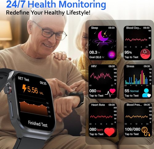 Health Smart | Fitness Tracker Smart Watch for Men & Women - 1.87'' Large Display, Heart Rate & Sleep Monitor, IP68 Waterproof, Black