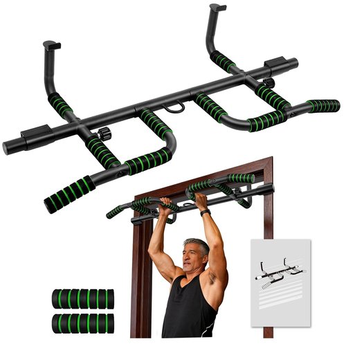 KUKZO Upgrade Pull Up Bar for Doorway with Ergonomic Grip, Max Load 440 lbs No Screws Pullup Bar for Home Gym Indoor Exercise Strength Training, Authorized Under US Patent