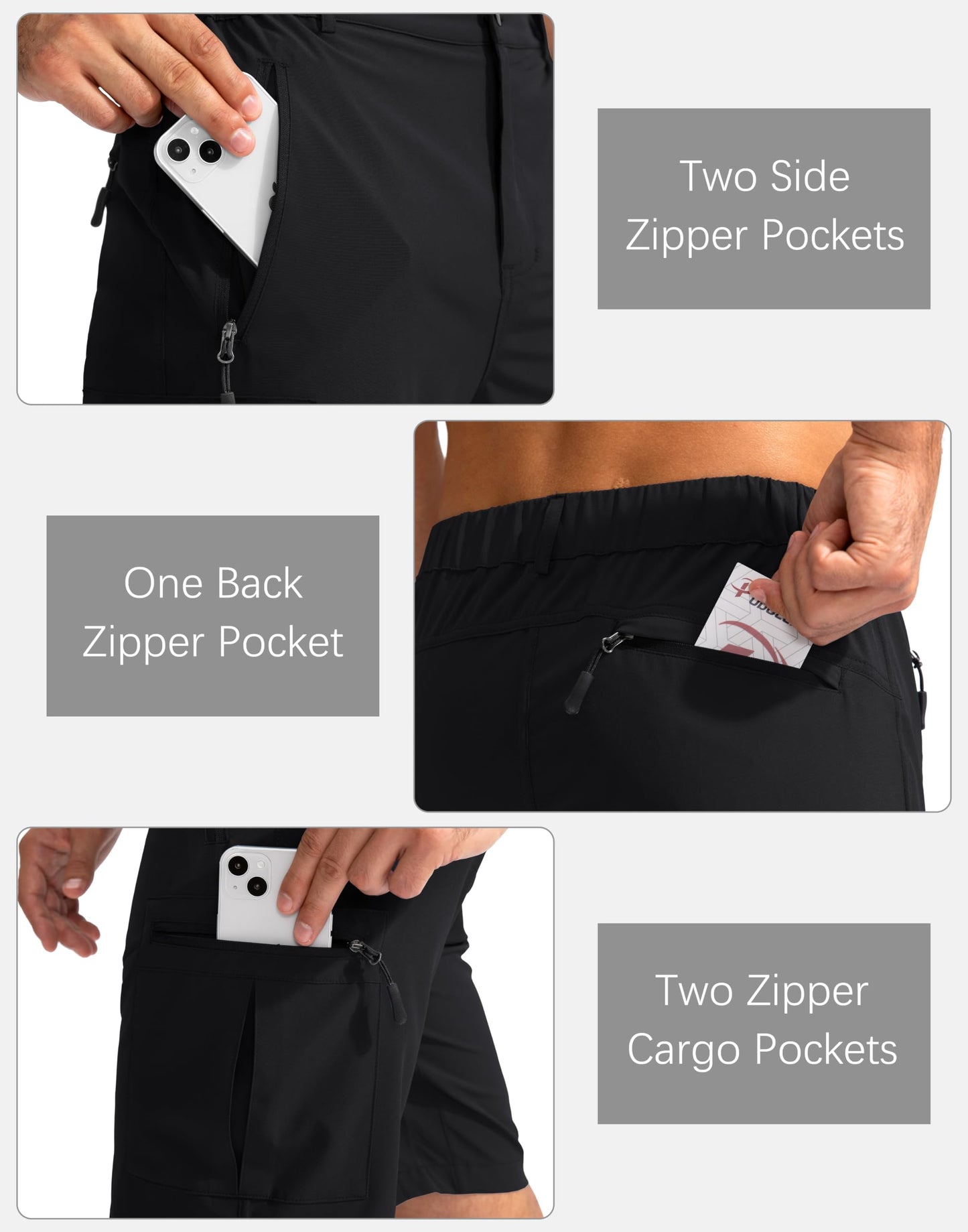 Pudolla Men's Hiking Cargo Shorts 9" Lightweight Outdoor Work Shorts for Men Travel Golf Camping Casual with 5 Zipper Pockets(Black Large)