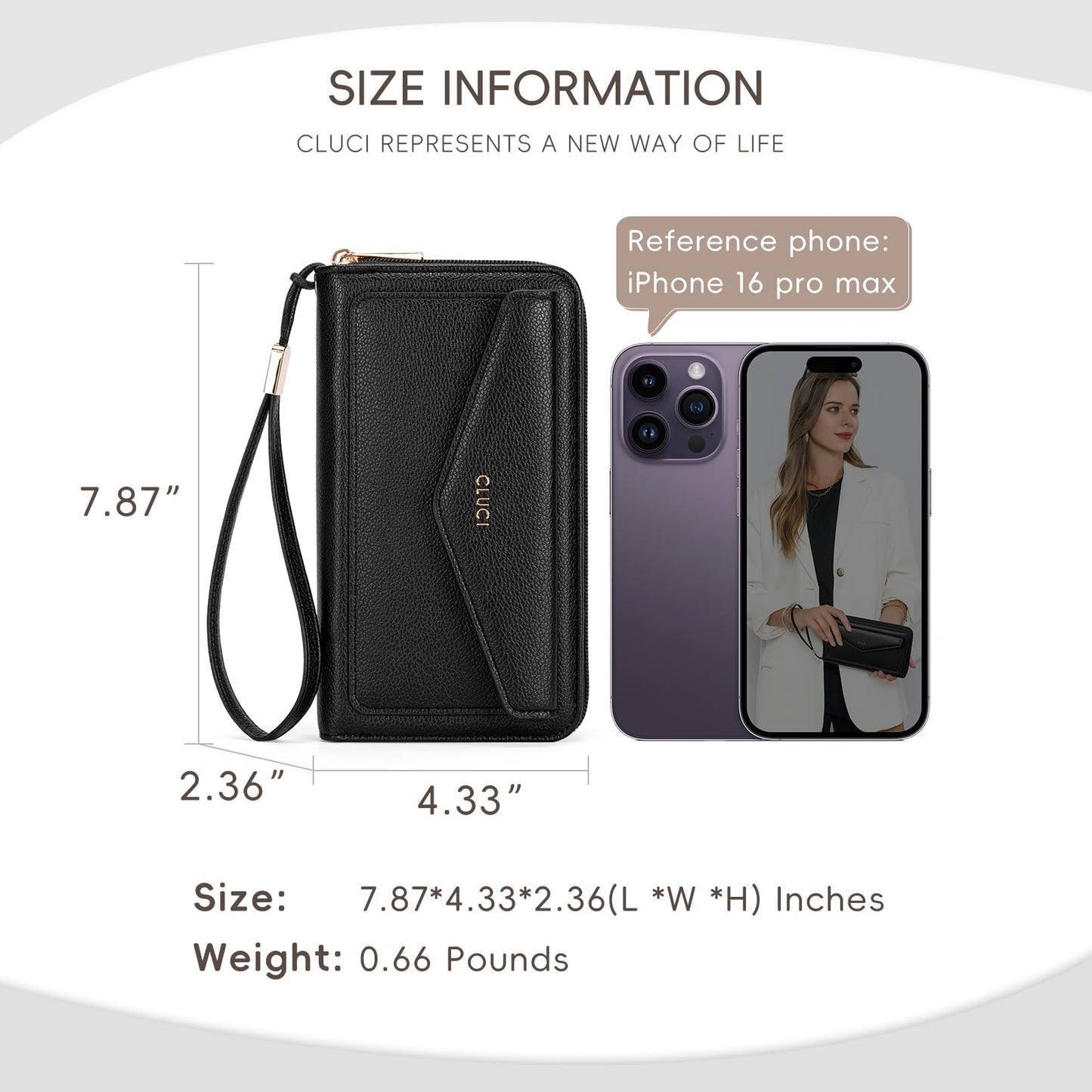CLUCI Wallet Women Large Capacity Wristlet Purse for Women Long Ladies Wallet RFID Blocking Multi Credit Card Holder Black