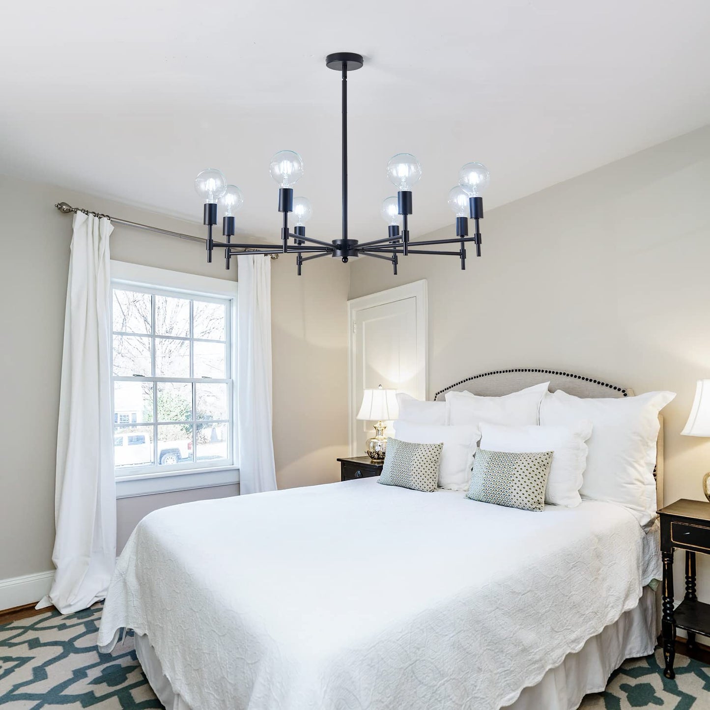 ASGYISA 8-Light Black Sputnik Chandelier Matte Industrial Flush Mount Ceiling Light Fixture Metal Modern Pendant Light for Farmhouse, Bedroom, Kitchen, Dining, Living Room, Island