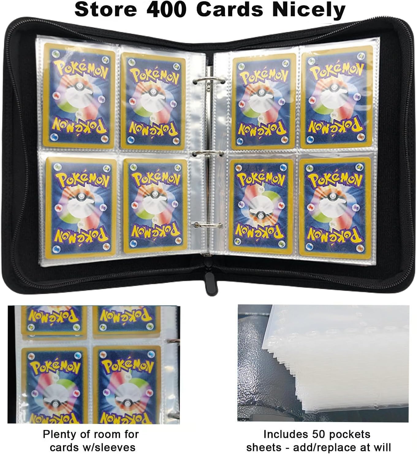 Skiennix Trading Card Binder - 400 Pocket Zippered Holder for Pokémon & Game Cards | Red