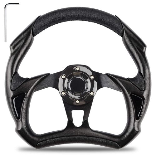 Golf Cart Steering Wheel for EZGO TXT/RXV, Club Car DS/Precedent/Tempo, Yamaha G29/Drive/Drive 2, and more Golf Cart Models, Racing Steering Wheel, Black (Required Adapter Not Included)