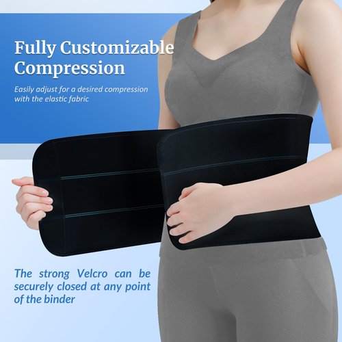CANMIUS Abdominal Binder Post Surgery - Elastic Belly Band Compression Stomach Wrap Tummy Tuck Belt - Skin Friendly, Breathable, Soft - 3 Panel - Black (Size M)