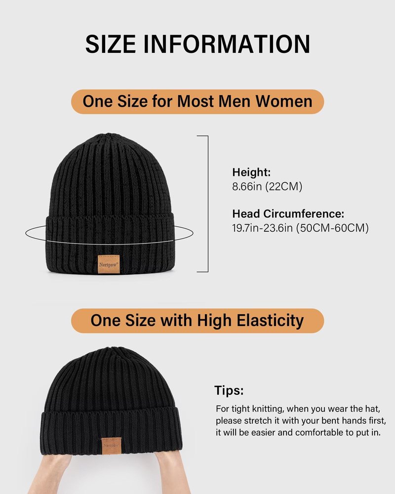 Nertpow Mens Beanie Hats 3 Pack, Winter Hats for Men Women Warm Thermal Fleece Lined, Thick Knit Fashion Skull Cap Cuffed Beanie for Guys (Color-07)