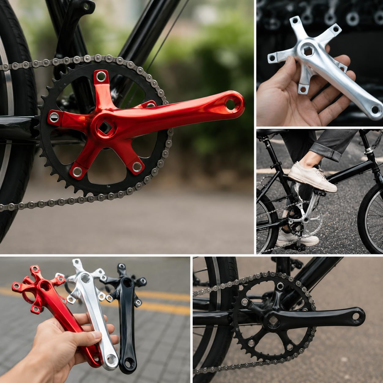 FREERDNG for Litepro Folding Bike Crankset Ultra-Light Square Crank 170MM CNC Aluminum Alloy BMX Bicycle 130BCD Chainwheel Parts Accessory (RED)