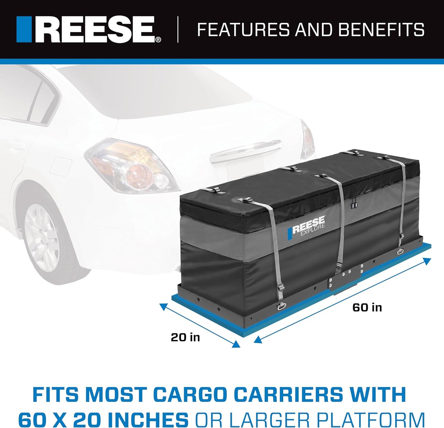 Reese Explore Amigo Hitch Mount Cargo Carrier Bag - Rainproof, 59" x 18.5" x 24" | Fits Most Full-Size Carriers