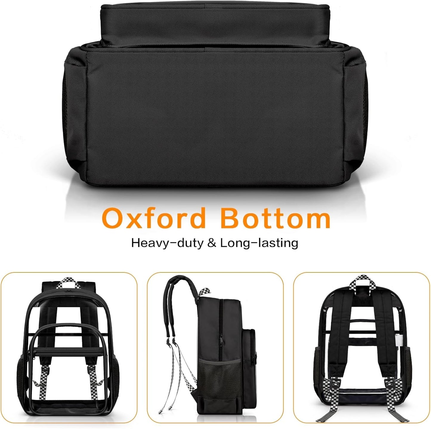 PAMANO Clear Backpack - Heavy Duty Transparent Bookbag for College & Travel | Black PVC Design