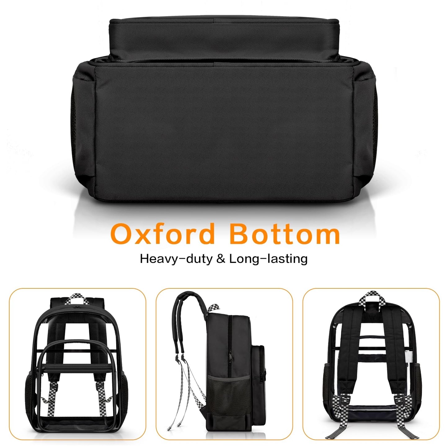 PAMANO Clear Backpack Heavy Duty Fabric & PVC Transparent Bookbag, See Through Bag for College Work Travel Security, Black