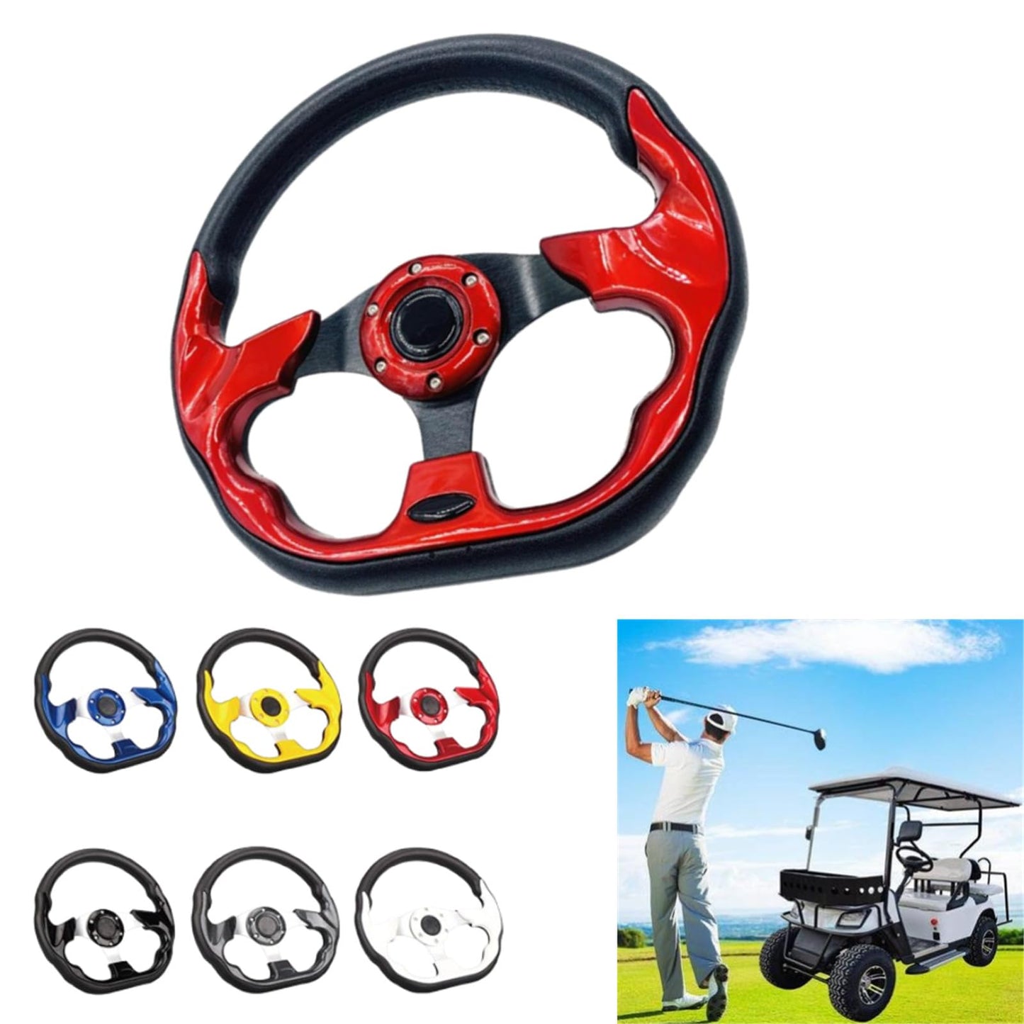 Golf Cart Steering Wheel,Universal Golf Cart Skid Steering Wheel,for Club Car EZGO RXV and TXT, Yamaha, Precedent Tempo (Blackgrid)