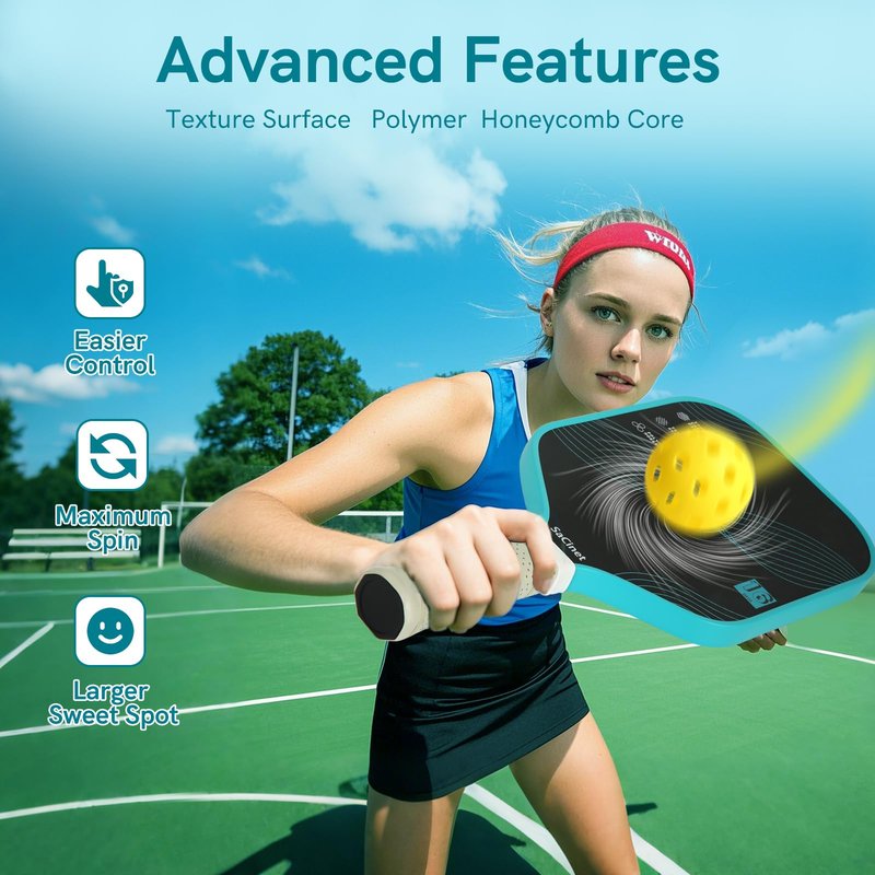 Sacinet Pickleball Paddles, Premium Feather Lightweight Pickleball Paddle Racket for Beginner and Intermediate, Enhanced Grit, Control and Spin, Sports and Outdoors Pickleball Accessories
