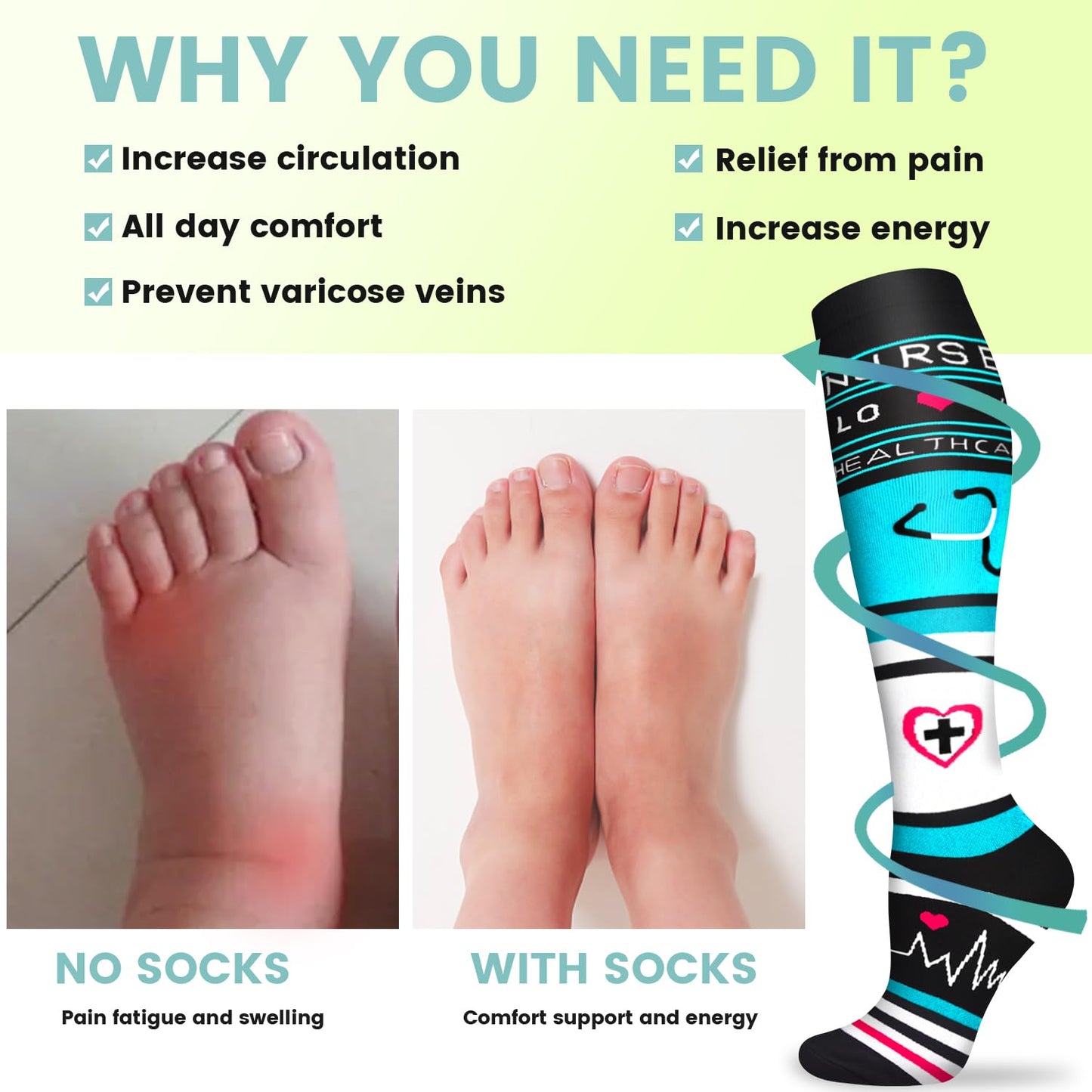 Iseasoo Copper Compression Socks (15-20 mmHg) for Men & Women - Running, Hiking, Cycling, Travel - Improves Circulation（S/M）