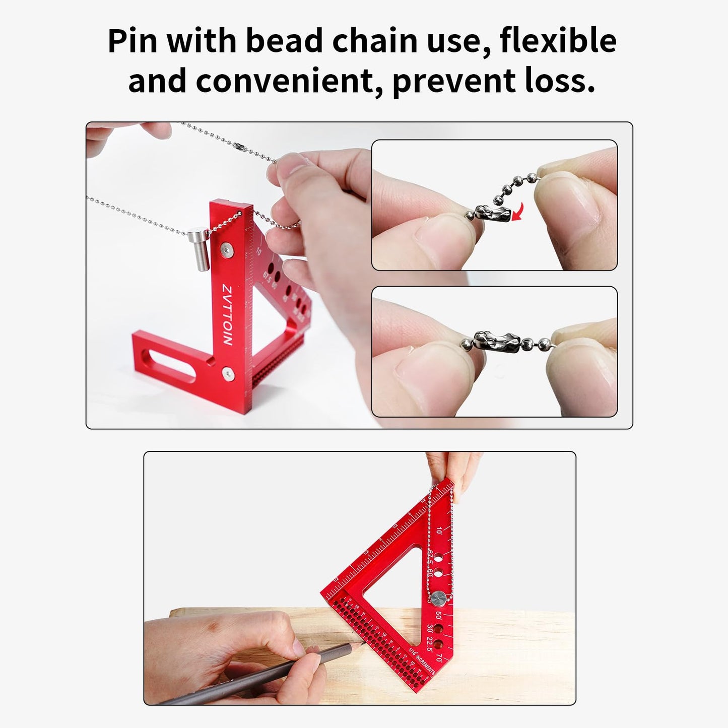 3D Multi-Angle Measuring Ruler, 0°-90° Aluminum Alloy Measuring Ruler, Woodworking Square Measuring Tool (4.40 inch, red)