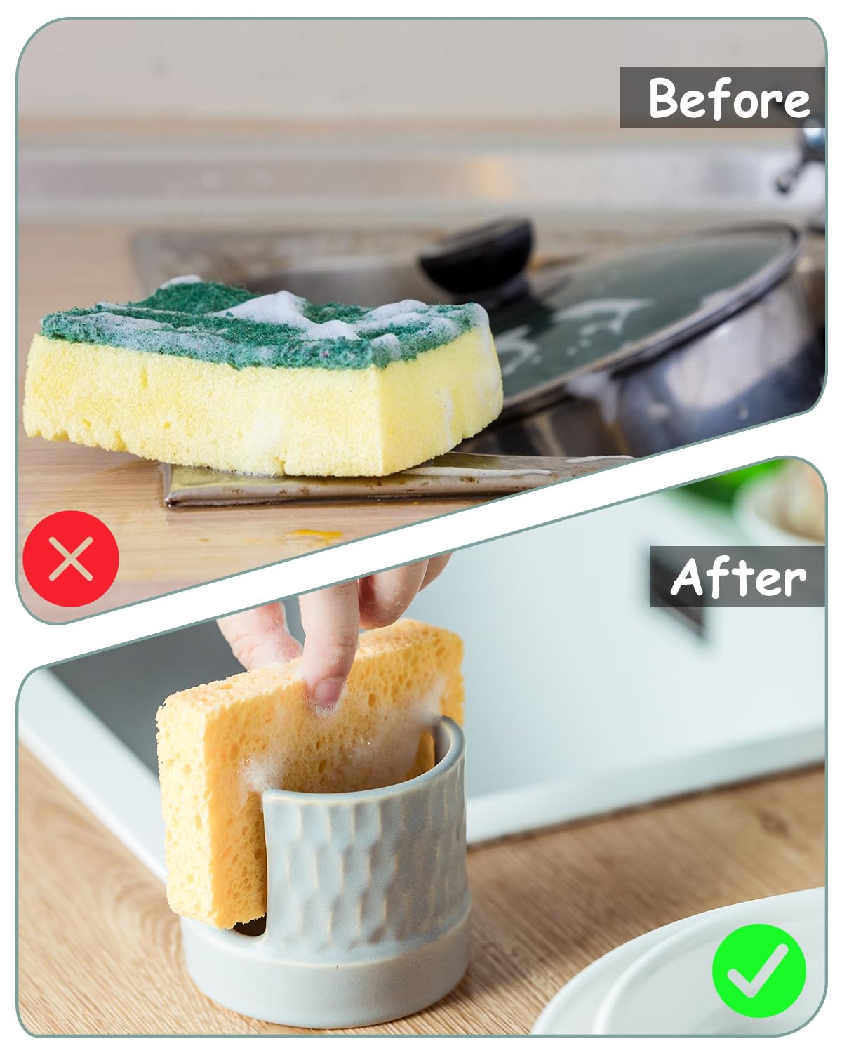 Zoeeker Sponge Holder for Kitchen Sink Counter, Dish Sponge Dish Rack Ceramic Brush Holder Farmhouse Kitchen Accessories for Scrub, Blue