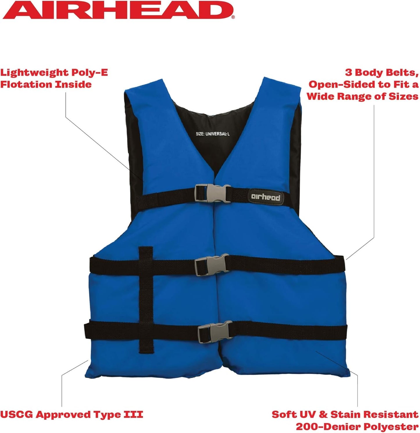 Airhead Life Jacket - US Coast Guard Approved Type III Vest for Boating & Watercraft | All Purpose