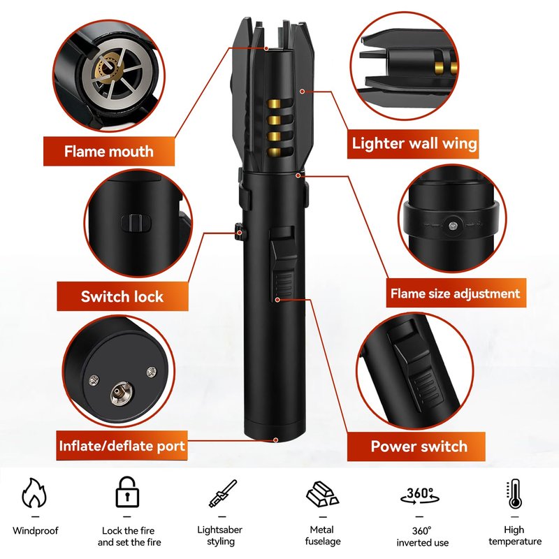 ZMQW Torch Lighter, Camping Lighter, Windproof Adjustable Red/Blue Big Jet Flame Butane Lighter with Safety Lock, Refillable Gas Butane Torch for Grill Campfires Kitchen Candles Fireplace BBQ, Gift