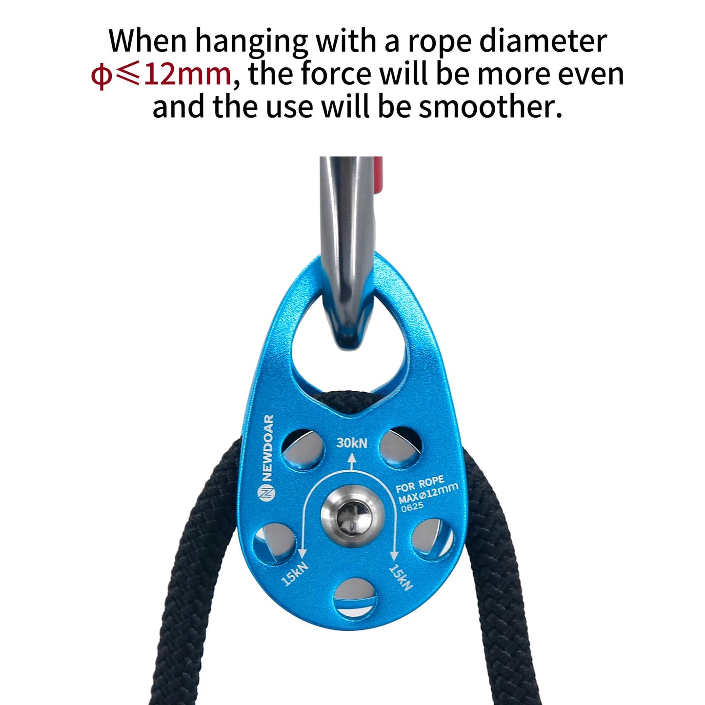 NewDoar Micro Mobile Pulley 30KN/6746lb Mobile Single Pulley Cheek Shaped for Max Rope 12mm Rope for Climbing, Rescue Lifting,Hitch Tending (Grey-Pack of 2)