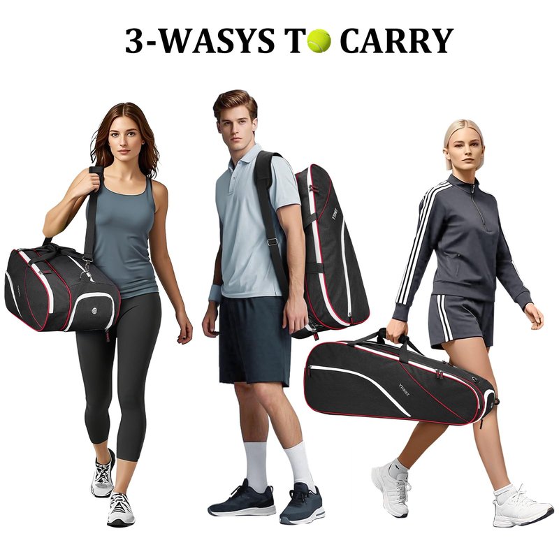 Ytonet Tennis Bag 6 Rackets, Large Tennis Racket Bag for Men Women with Insulated Pocket Shoe Compartment Water Resistant 3-Ways Carry Padded Badminton Cover for Pro/Team/Familiy Training, Black