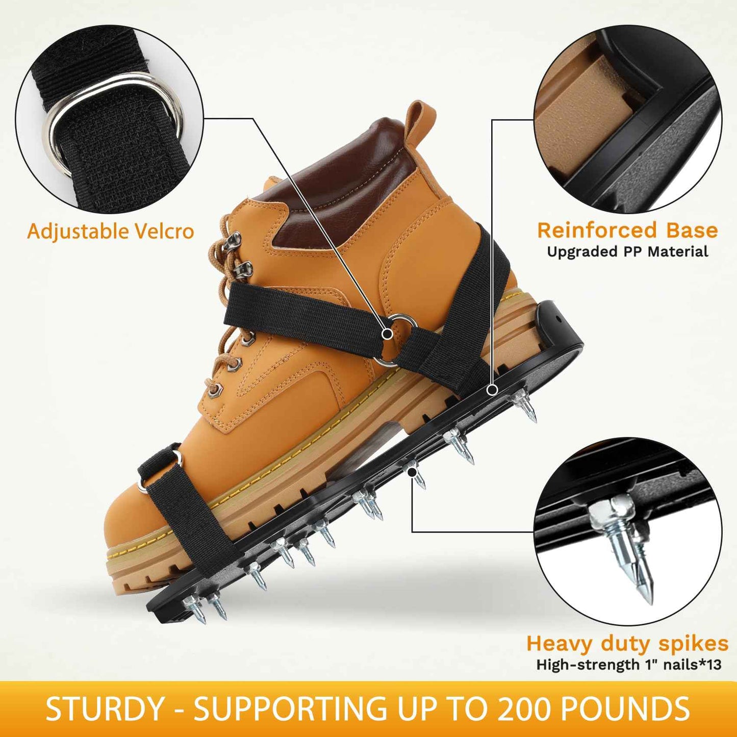 US:E (Sturdy Version) Spike Shoes for Epoxy Flooring Coating (99% Pre-installed) 13 1-Inch Spikes & 2 VeIcro Strap (Non-Slip, Supports Up to 200 Pounds) Fits Men's and Women's Shoes in US Size 6 to 12