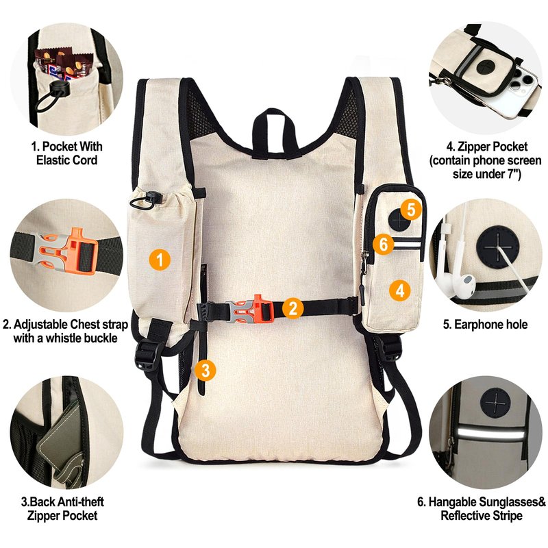 Seektop 15L Small Hiking Backpack for Women Men, Lightweight Hiking Packable Daypack with Phone Pocket for Travel Camping (Beige, 15L)