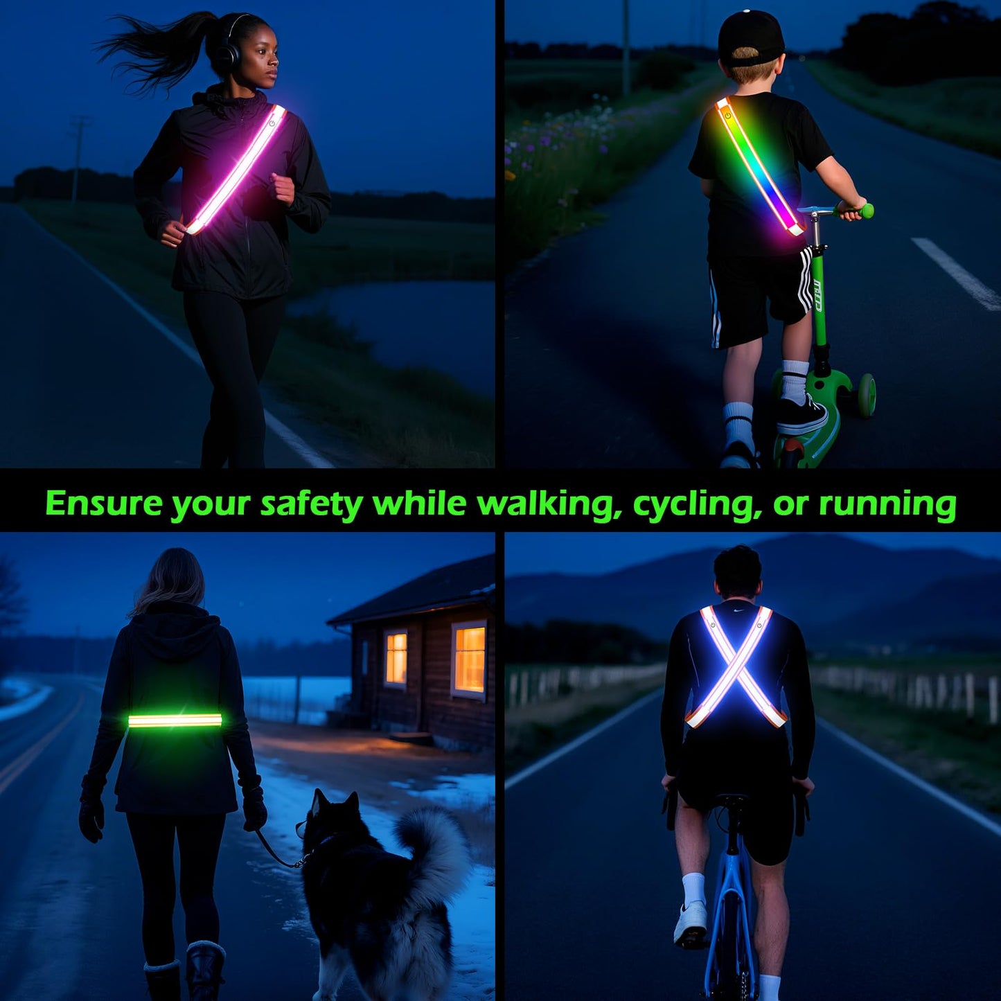 Reflective Sash Gear for Walking at Night,Flashing LED Reflective Belt Safety Lights for Walkers Night Dog Walking Biking Running,High Visibility Rechargeable With Wear 2 Ways for Men Women (Orange)