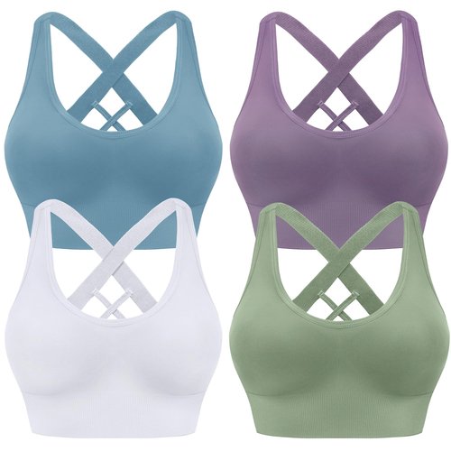 BLUELILY Sports Bras for Women High Impact Cross Back Strappy Bras Cropped Padded Seamless Workout Yoga Bras Set